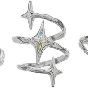 Moonstone Rings Set Women Rhinestone Star Irregular Agate Grunge Jewelry